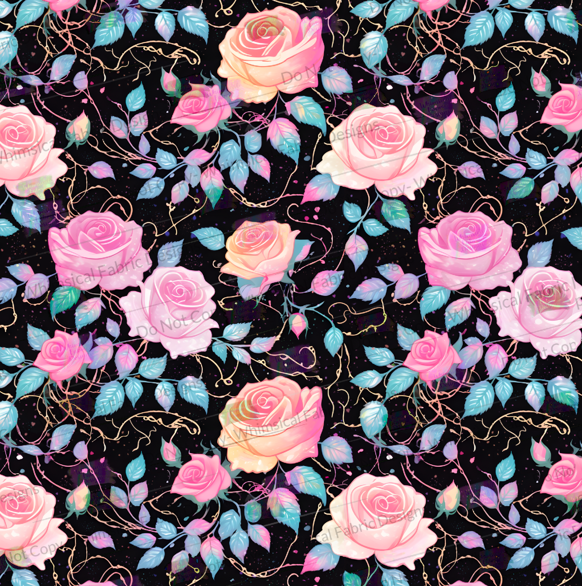 PREORDER: BLACK & PINK SPLATTER ROSES – Whimsical Fabric Designs